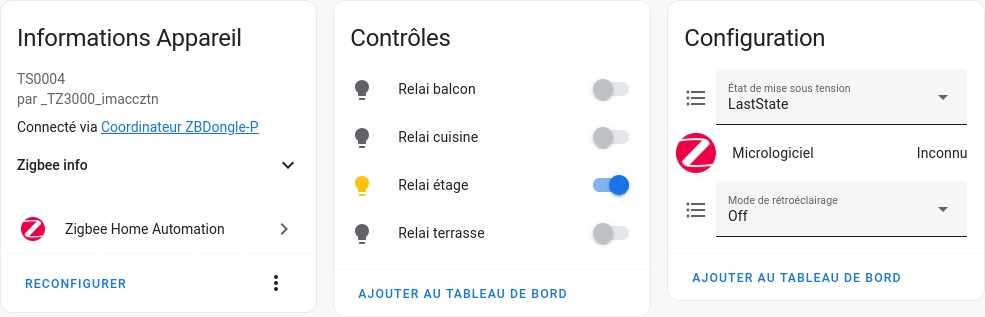 Capture d&rsquo;écran du boîtier remontant dans Home assistant